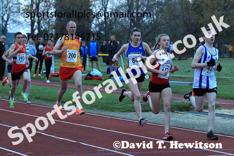 1500 metres, 2022 NEGP No. 1,  Monkton Stadium, April 20th, on a very cold night. Photo: David T. Hewitson/Sports for All Pics